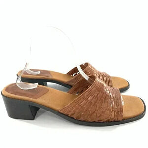 Faded Glory womens sandals size 11 Sam brown leather slip on slides 90s vintage